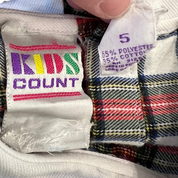 Vintage Hand Smocked Red Plaid Collared Dress Girls 5 Kids Count - Picture 5 of 7